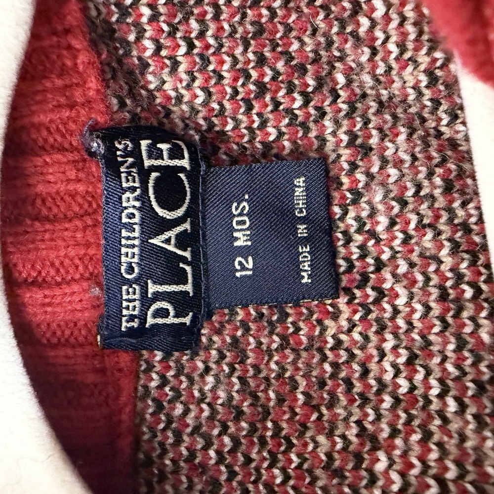 The Children's Place 12 Month 1/4 Zip Winter Holiday SweaterToddler Knit Red - Picture 8 of 9
